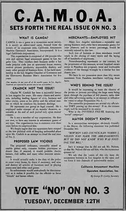 Newspaper clipping detailing CAMOA's position on the proposition on the ballot