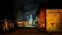 Hill County Courthouse in Hillsboro, night view through the side alley, 2023