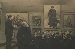At Konchalovsky exhibition in 1941, Mashkov congratulates Konchalovsky