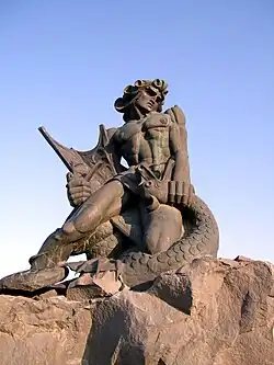 Armenian mythological hero Vahagn slaying Vishap