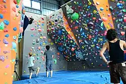 An indoor bouldering gym