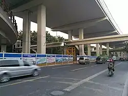 A Bus Rapid Transit (BRT) bus stop under construction in Shanghai, China