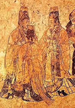 Image 52Tang dynasty mural from Li Xian's tomb in Qianling showing Han nobility clothing of the era. (from Chinese culture)