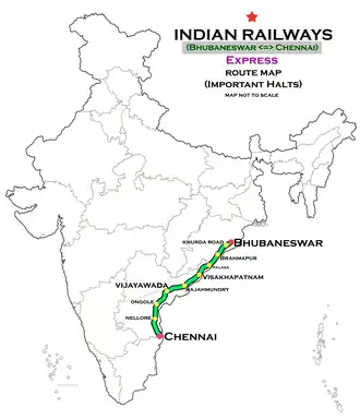 (Bhubaneswar–Chennai) Express route map