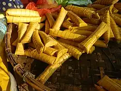 Suman sa ibus, a type of suman, steamed glutinous rice packaged in tagbak leaves