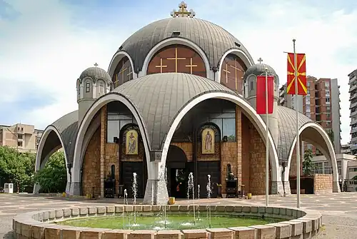 Closer view of the church.