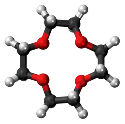 Ball-and-stick model of the 12-Crown-4 molecule