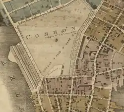 Detail of 1814 map of Boston, showing Central Burying Ground
