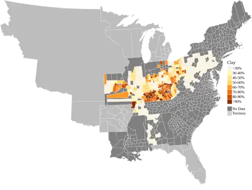 Map of presidential election Results by county, shaded according to the vote share of the highest result for an elector candidate pledged to Clay