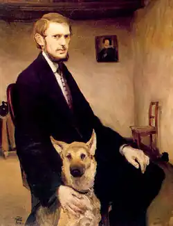 Self-portrait with a dog, Miroslav Kraljević, 1910