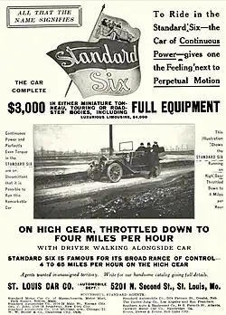 1910 Standard Six advertisement in Cycle and Automobile Trade Journal