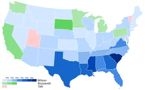 Results by state, shaded according to percentage of the vote according to winning candidate's percentage of the vote