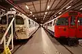 Class 487 vehicle alongside a 1967 Stock unit at the London Transport Museum depot in Acton
