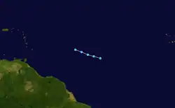 Track of a short-lived tropical depression across the Central Atlantic