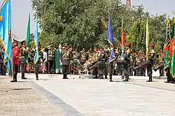 Image 56President Hamid Karzai observing the honor guard of the Afghan armed forces during the 2011 Afghan Independence Day. (from Culture of Afghanistan)