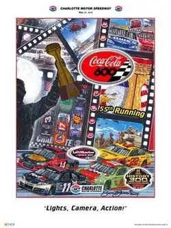 The 2014 Coca-Cola 600 program cover, with artwork by Sam Bass. "Lights, Camera, Action!"