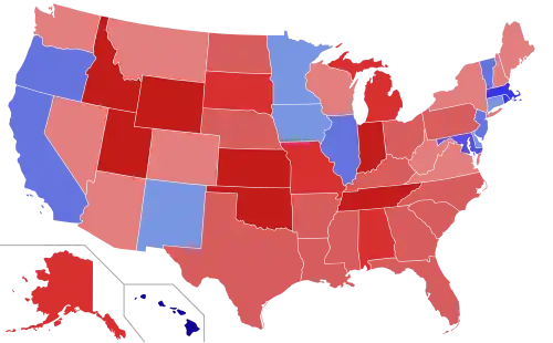 Upper house seats by party holding majority in each state Republican&nbsp;&nbsp;50–60%&nbsp;