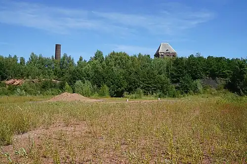 The tower and chimney as seen from the slag heap.