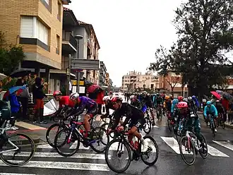 Peloton passing through Riudoms on Stage 6