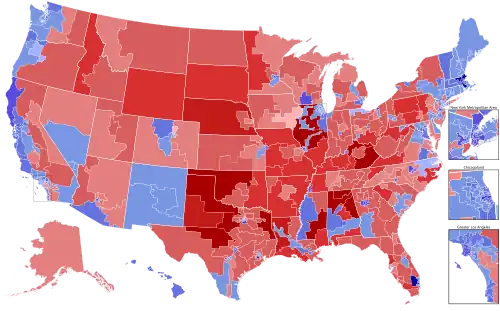 Winner's vote share in each district