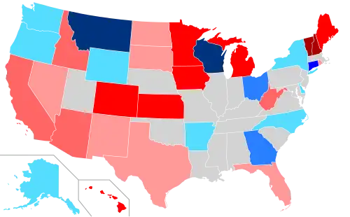 Net changes to lower house seats after the 2024 elections &nbsp;&nbsp;&nbsp;&nbsp;&nbsp;+1 Rep seat &nbsp;&nbsp;&nbsp;&nbsp;&nbsp;+2 Rep seats &nbsp;&nbsp;&nbsp;&nbsp;&nbsp;+3–5 Rep seats &nbsp;&nbsp;&nbsp;&nbsp;&nbsp;+19–20 Rep seats &nbsp;&nbsp;&nbsp;&nbsp;&nbsp;+1 Dem seat &nbsp;&nbsp;&nbsp;&nbsp;&nbsp;+2 Dem seats &nbsp;&nbsp;&nbsp;&nbsp;&nbsp;+4 Dem seats &nbsp;&nbsp;&nbsp;&nbsp;&nbsp;+10 Dem seats