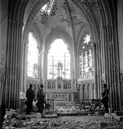 Unidentified Canadian Infantry in a Bombed Out Church in Carpiquet, near Caen, July 12, 1944