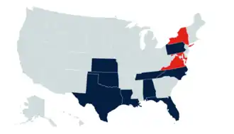 States with full members (blue) and affiliate members (red)