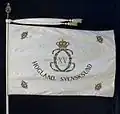 The flag of the Marine Regiment with the battle honour Hogland and Svensksund.