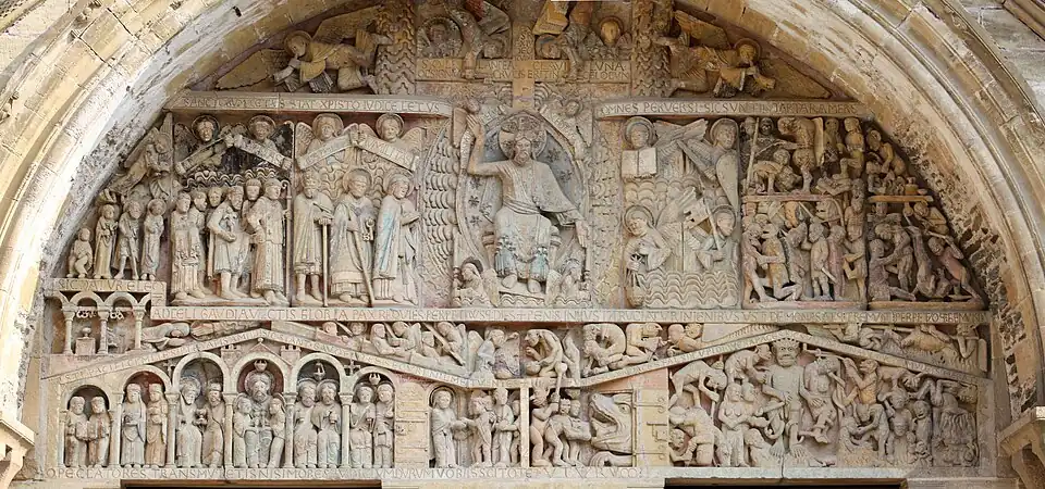 Romanesque – Last Judgement tympanum, Abbey Church of Sainte-Foy, Conques, France, early 12th century[23]