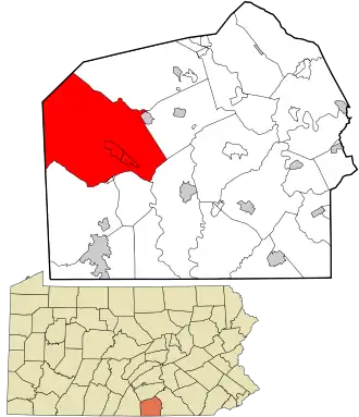 Location of Franklin Township in Adams County, Pennsylvania and of Adams County in Pennsylvania