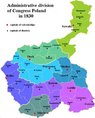 Administrative divisions of Congress Poland in 1830