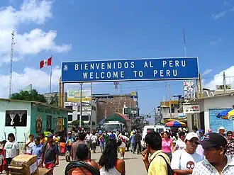The town of Aguas Verdes, capital of the district, as seen from the international bridge