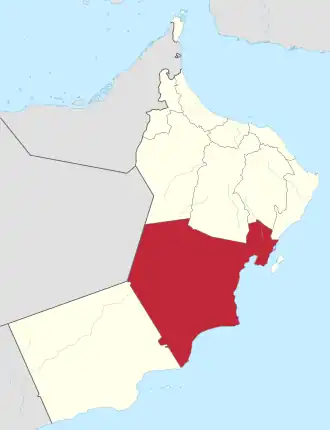 Al Wusta Governorate in Oman shaded red