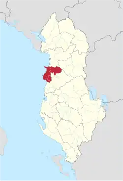 Map of Albania with Durrës County highlighted