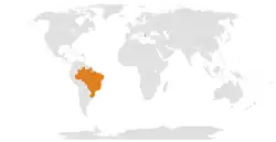 Map indicating locations of Albania and Brazil