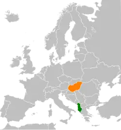 Map indicating locations of Albania and Hungary