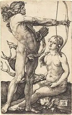 Dürer's Apollo and Diana, 1504–1505, engraving, 11,4 × 7,2 cm (NGA)