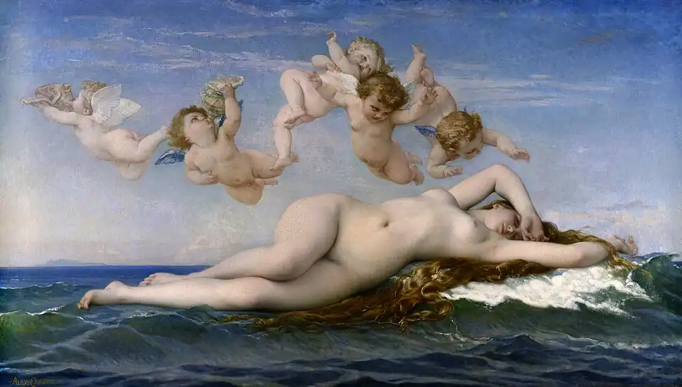 The Birth of Venus (1863) by Alexandre Cabanel. Fine arts in the West have traditionally omitted pubic hair.