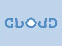 "Cloud", vertical axis mirror ambigram with a cloud occupying negative space in the letter O.