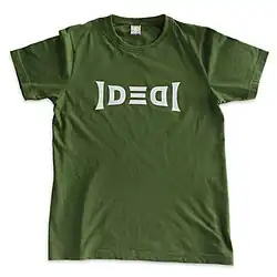 Rotational and reflective ambigram "Ideal", printed on a T-shirt.