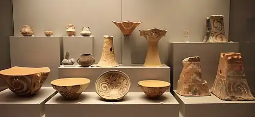 Sesklo and Dimini, Late Neolithic Pottery 5300-4500 BC. Greek Prehistory Gallery, National Museum of Archaeology, Athens, Greece.