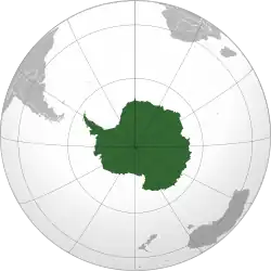 This map uses an orthographic projection, near-polar aspect. The South Pole is near the center, where longitudinal lines converge.