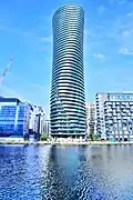 Millwall Inner Dock & Arena Tower. 25 June 2019.