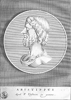 Engraving showing the head of a bearded man from the side