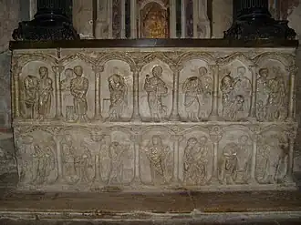 Roman sarcophagus in the church, reputed to hold the remains of Saint Honoratus