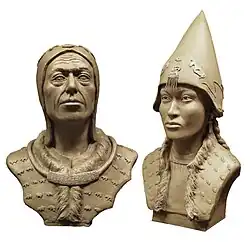 Forensic reconstruction of the King and Queen of Arzhan-2, in their burial costumes