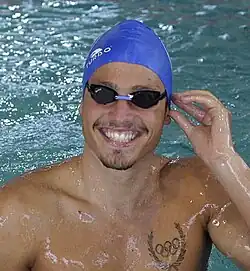 An Olympic tattoo on the chest of swimmer Aschwin Wildeboer