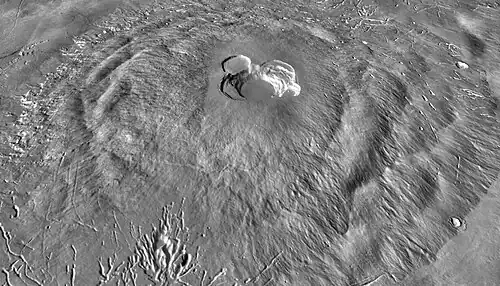 Ascraeus Mons (THEMIS IR with MOLA altimetry, 3x vertical stretch), Mars
