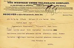 A telegram from 7 September 1896 to report positions of two comets was encoded for data integrity.