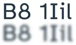 On the top line, the characters "B8 1Iil". On the bottom line, the same characters, very blurred but still readable to most people.